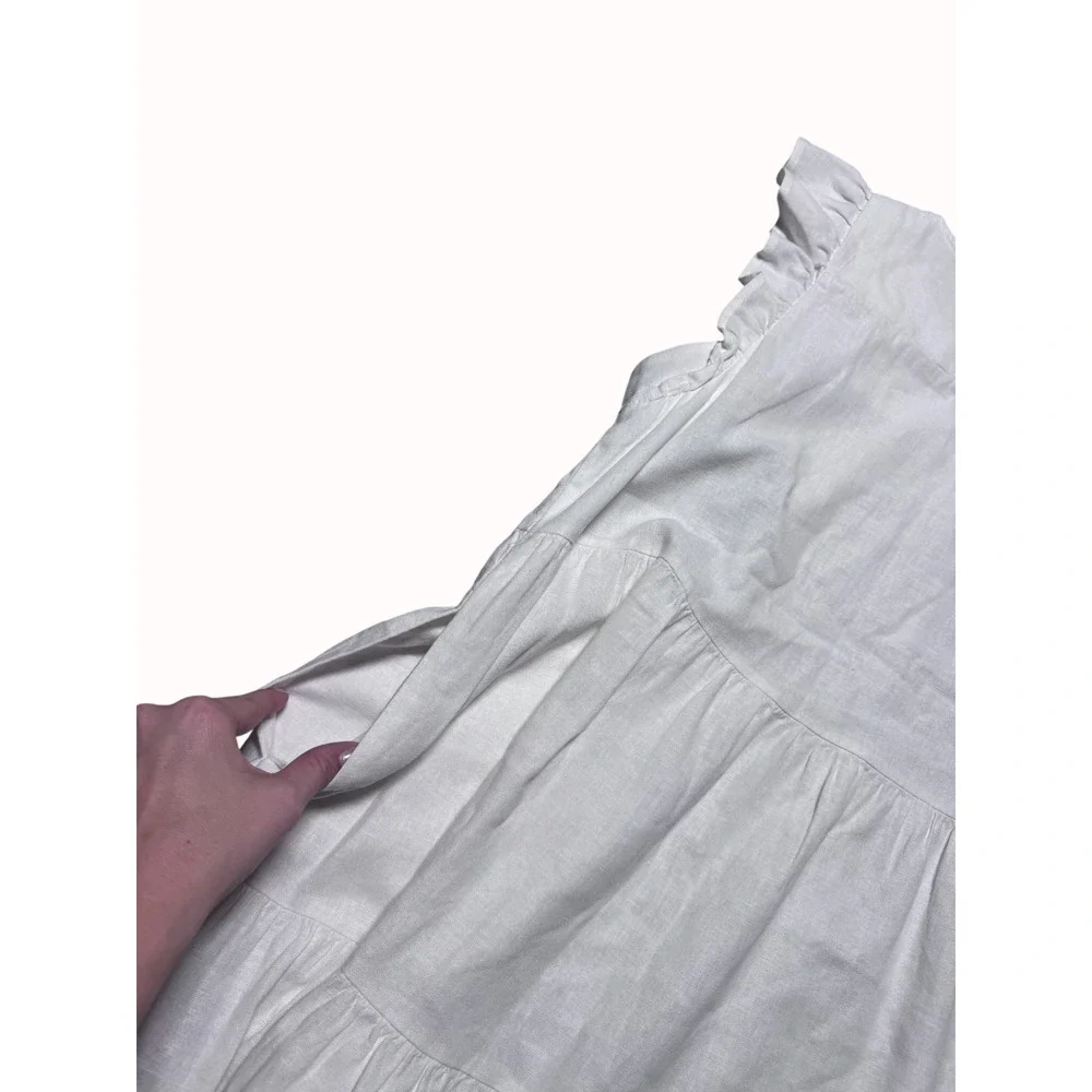 J.Crew Mini Dress Womens 12 White Linen Blend Tiered Ruffle Sleeveless Classic